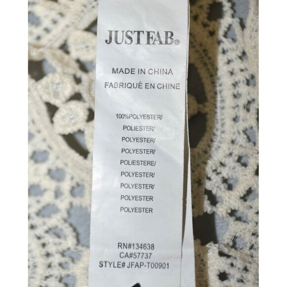 Justfab Ladies S Cream Crochet 3/4 Puff Sleeve Top Cottage Granny Core Boho - Picture 9 of 10